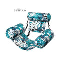 Blue and white patterned inflatable seat on a white background