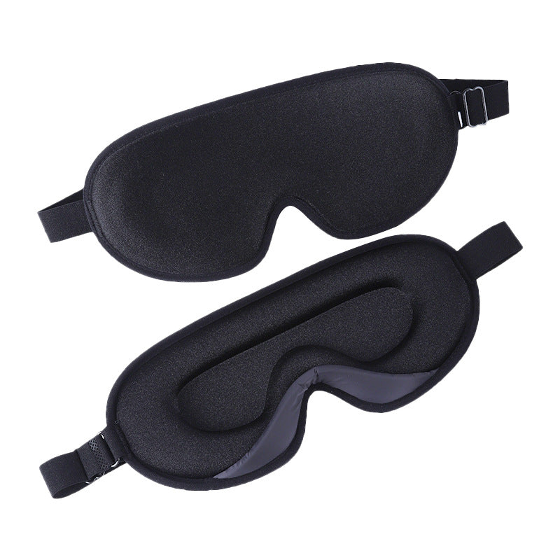 Two black sleep masks on a white background